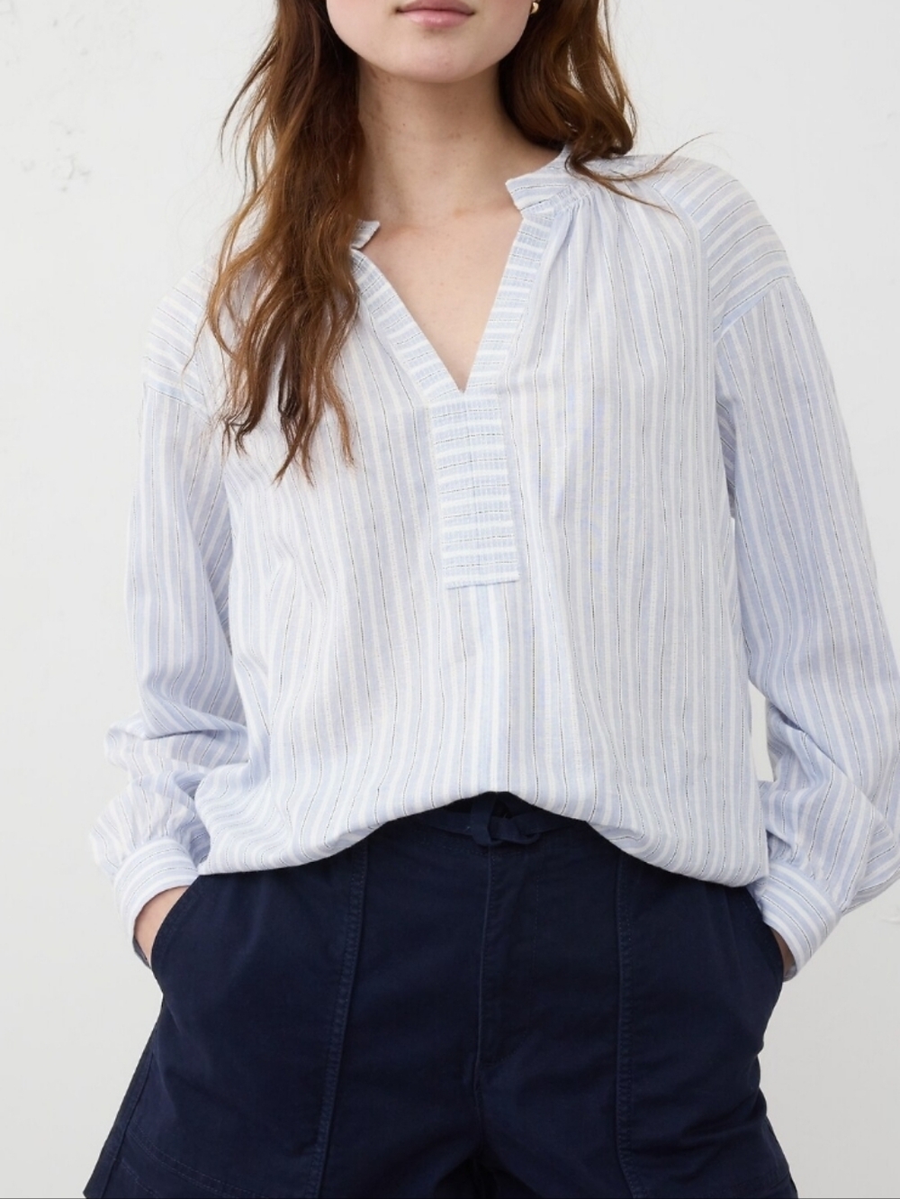 Banana Republic Light Blue & White Striped Linen Blend Blouse Top Small